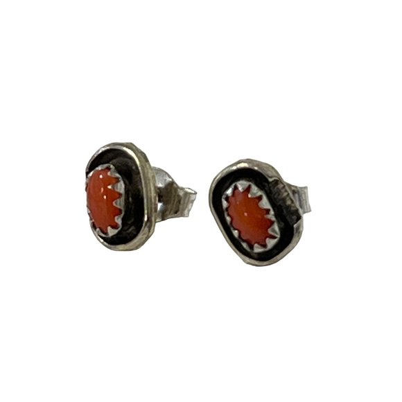 Diamond Bar Coral Southwestern Earrings Womens Silver Boho Hippie NEW - Picture 1 of 5